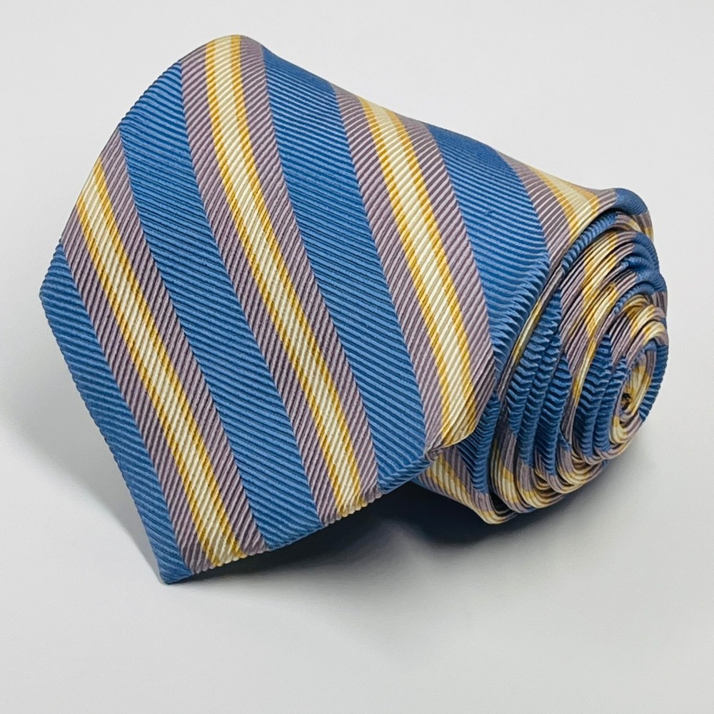 Harold Powell‎ Silk Necktie Mens One Size Blue Gold Striped Classic Repp USA